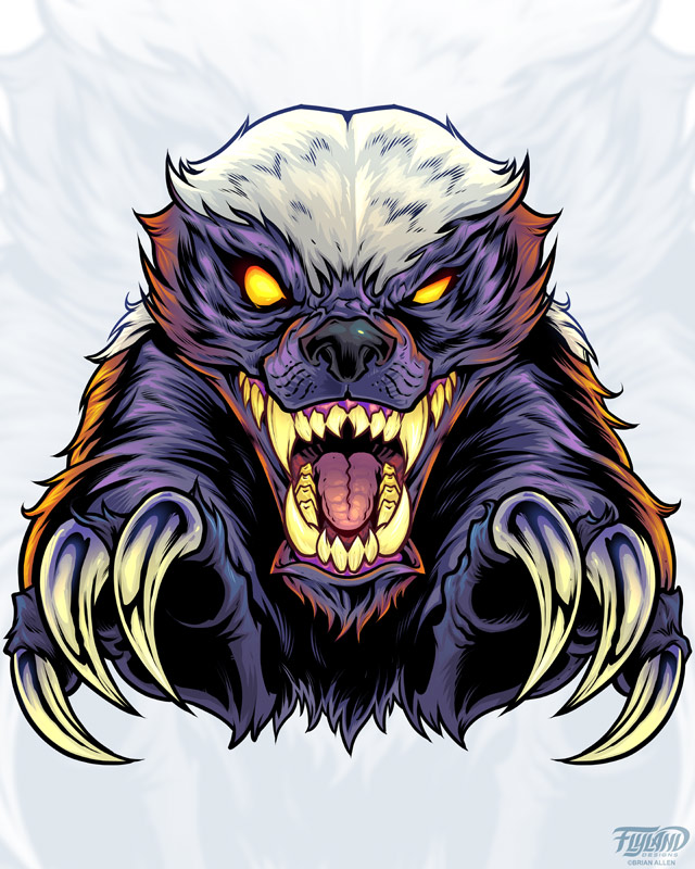 Crazy Badger Glowing Eyes Sharp Claws Artwork by Artist Brian Allen of FlyLandDesigns.com