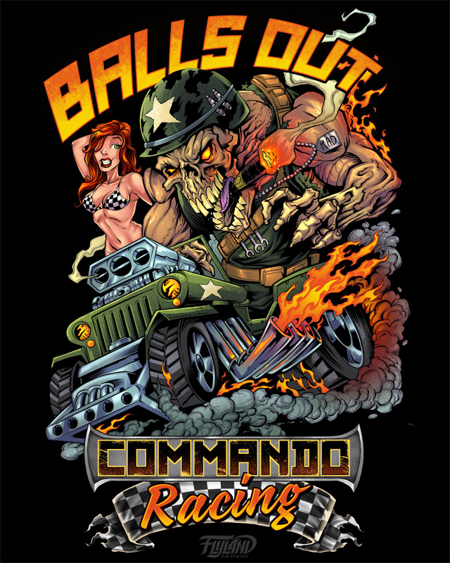 I created this fun t-shirt design for Commando Racing Gear – a hardcore skeleton! We went through a couple different [and equally exciting] designs but eventually settled on this one. I had a lot of fun with this!