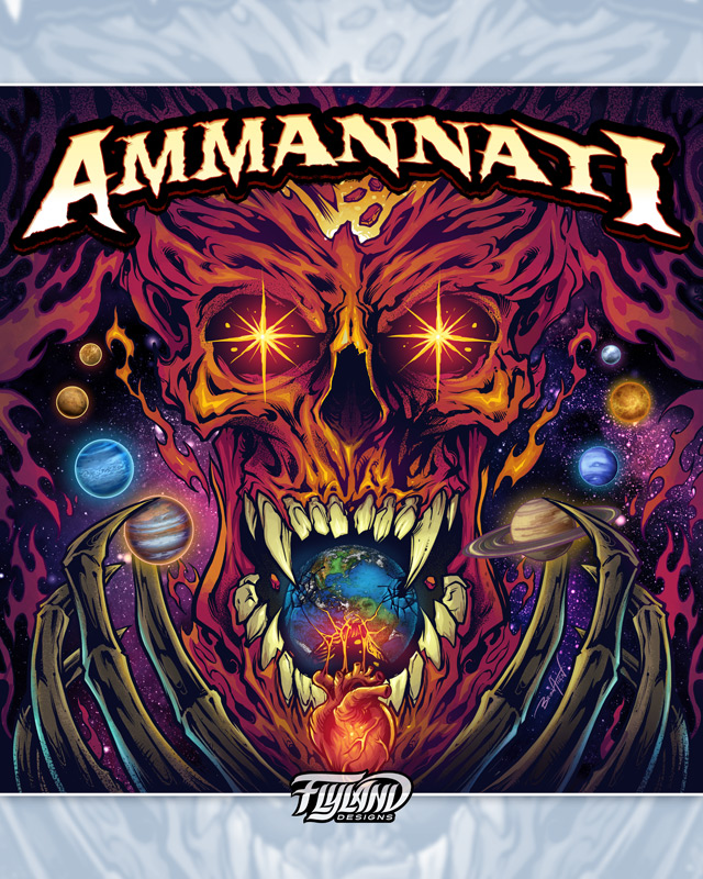 Check out this evil skull emerging from the galaxy to devour the earth, for the band called Ammannait! This is one of my favorite album covers I designed ever! I sketched a bunch of concepts that I thought the band would like ever listening to their music.