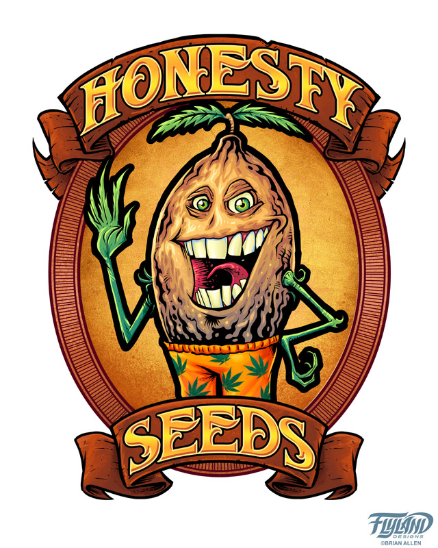 Seed cultivator Hammerhead Genetics hired me recently to design a new logo and mascot for their marijuana seed growing business. We experimented with a few different looks and poses for the shark, and landed on this happier fella you see here.