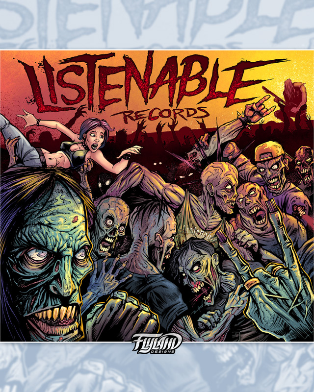 Album cover I illustrated for a new promotional album for Listenable Records.  My client came up with the idea of having a moshpit of metal zombies rocking out.  I thought it would be funny to put a frightened goth chick crowd-surfing to her doom.