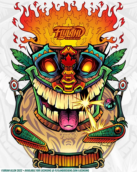 Tiki head on fire pinball poster