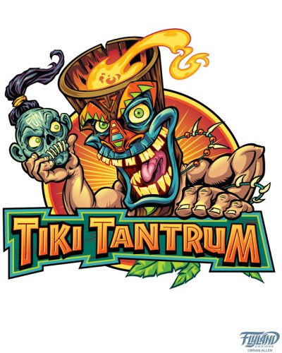 Logo for a gaming company called Tiki Tantrum I created of a tiki chief holding a shrunken head.