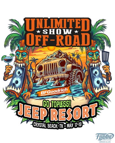 I was fortunate recently to work with Unlimited Off-Road, a huge jeep and off-roading event, to design their new logo for their Spring event in Texas.  They liked my beach and Tiki graphics, and we chose to create a rocky tropical island in the shape of a